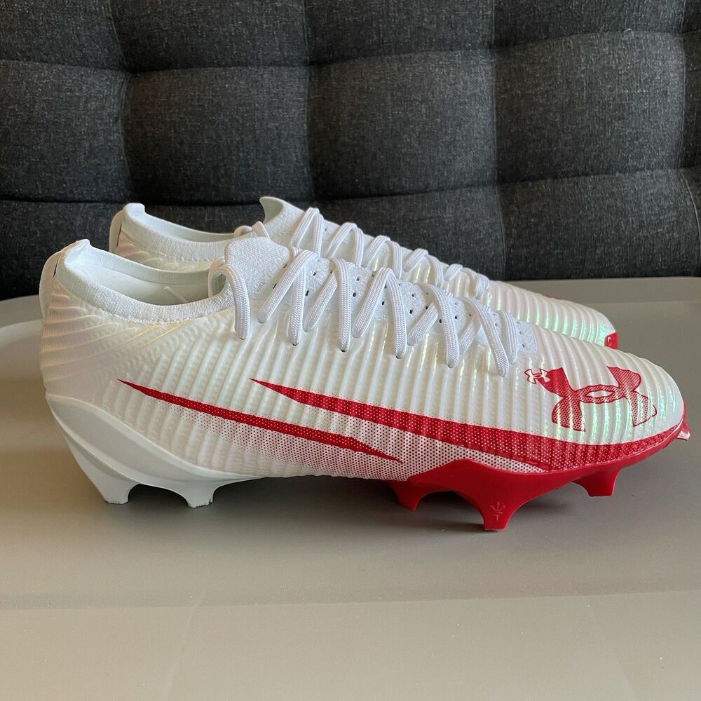 Under Armour Blur Pro Football Cleats White Red Men’s 13.5 D 3028220‑101 NEW
